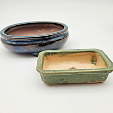 2 x Small Glazed Pottery Oval