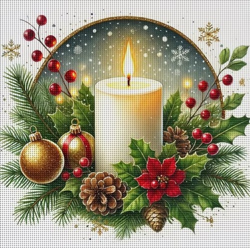 Christmas candle cross stitch - christmas,