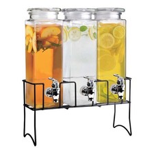 Vintage Triple Glass Drink Dispenser with Stand 3 x 2.5L Taps Party Garden