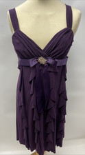Betsy & Adam Purple Ruffle Knee Length Dress & Brooch UK 14                  K12