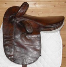 Antique French Brown Leather Side Saddle - 17" Seat By Maison Kayser Lyon