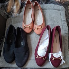 New DorothyP/Evans 3Pairs size7E wide black/apricot/burgundy lowwedge/flat shoes