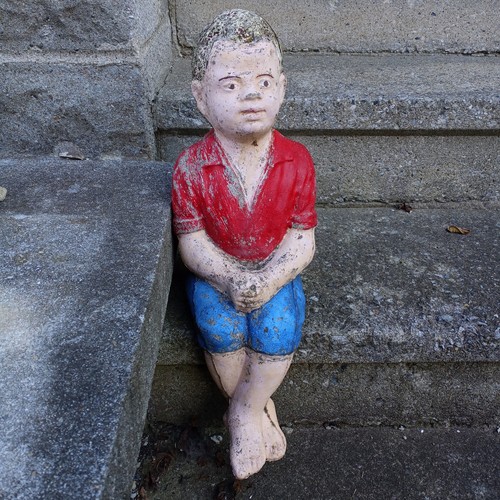 Vintage fishing boy cement - vintage,