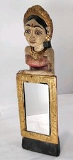 Balinese Indian Indonesian Wood Carving Spiritual Woman Holding Mirror Damaged 
