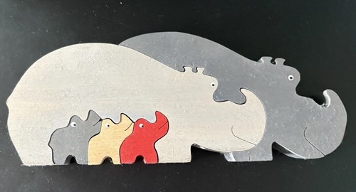 Wooden hippo family parents - wooden,