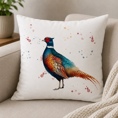 Watercolour pheasant cushion - watercolour,