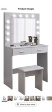 Grey Dressing Table with Hollywood Mirror Makeup Vanity Desk
