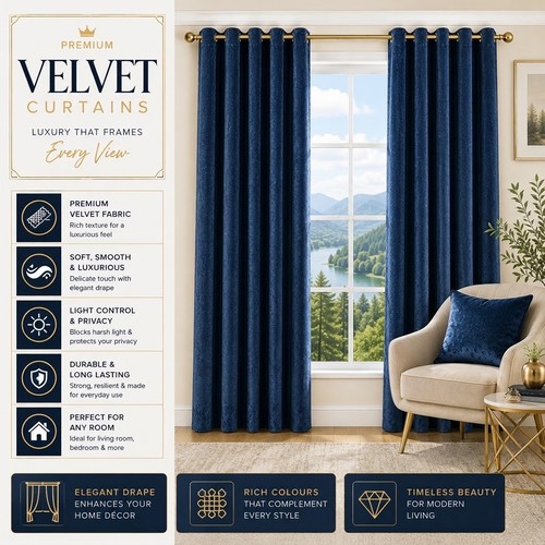 Crushed velvet curtains navy - velvet,