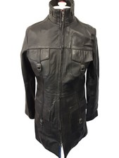 LLD Original Women's Black Leather Coat Size 12 with Buckle Closure