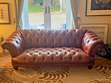 Superb Tetrad Oascar Tan Brown Leather 3 seater sofa deep buttoned Chesterfield