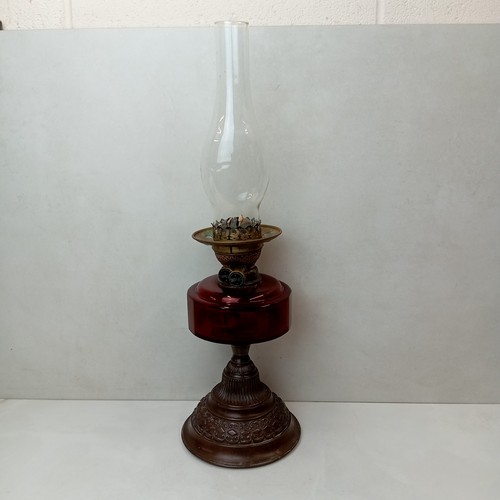 Antique brass cut glass oil - &,