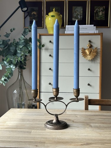 Vintage etched brass candle - etched,