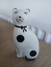 Vintage Arthur Wood Staffordshire Cat Ceramic Black And White Spots And Bow