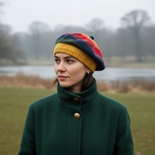 Hand knitted multicolour beret