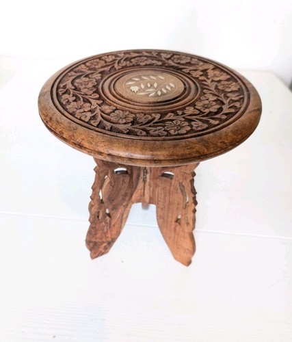 Vintage carved wood - side, table