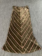 Whistles Dark Olive Green Velvet Silk Skirt UK 10 Vintage Boho Y2K Festival Maxi