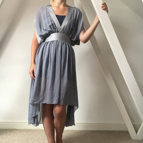 Grey blue dress silk trim - h&m,