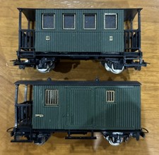 009 HOe Egger Bahn - Green 2nd/3rd Passenger Coach & Baggage - Gold Windows