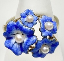 RETRO 14K ENAMEL PEARL BOUQUET
