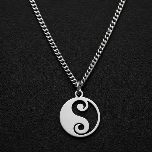 Yin yang necklace silver - yang,