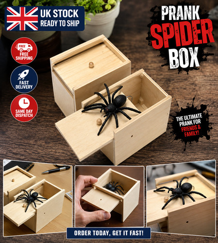 Wooden prank spider scare box - wooden,