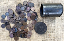 105 x British Farthing 1/4d Coins In old Home & Colonial Stores Tin