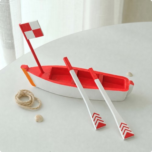 Wooden boat ornament painted - wooden,