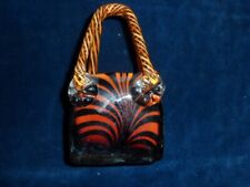 Vincenza Handblown Glass Handbag Vase Murano Amber colour with handles Vintage