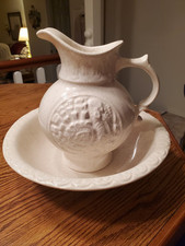Vintage Cream Wash Basin And Rose  Pitcher 