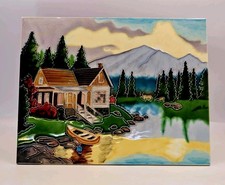 Ceramic Tile Mural - Lakeside Lodge. 35.5cm x 25.5cm.