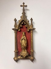 antique French religious carving of gilded gold bronze and Red Velvet