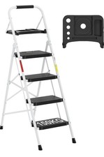 4-Step Folding Ladder with Anti-Slip Pedals and Sponge Handrail - 150KG Capacity