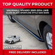 FITS VAUXHALL VIVARO 01-14 BLACK SPORTLINE SIDE BARS LWB STEEL POWDER COATED