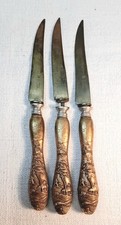 Set of 3 antique Japanese mixed metal/shakudo handled paper cutters/letter opene