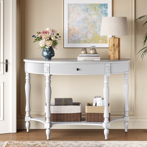 Solid wood half moon console - half,