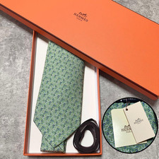 HERMES Neck Tie Green 100%Silk
