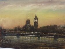London Original Oil Painting Painting London Big Ben Thames River Scene at Night