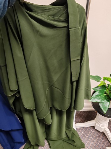 Olive green double layer abaya - layer,