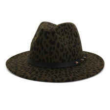 New Leopard Print Wide Brim Cotton Blend Felt Fedora Hat Sunshade Headwear Hats 