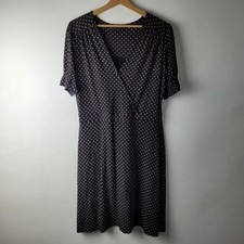 Next Women Size 16 Black Spot Print Faux Wrap Style Stretch Dress Casual Smart