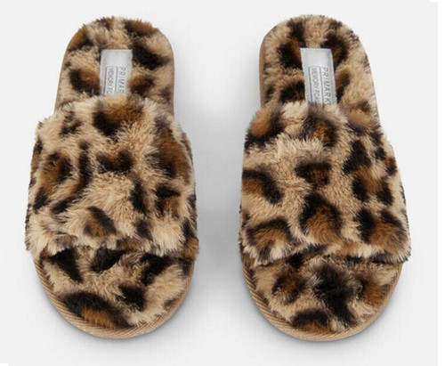 Leopard faux fur slippers - leopard,
