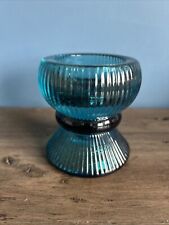 Glass Teal ribbed pedestal candle holder IKEA Tealight Series 1813 Art Glass