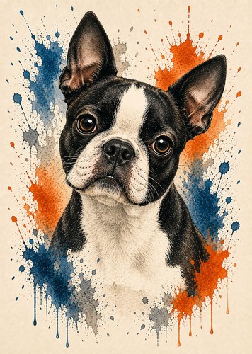 Boston terrier art print - boston, a4