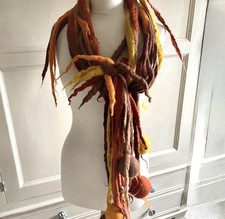 FELTED ART  TO WEAR SCARF  UNIQUE FELTED HANDMADE BOHO ORANGE/BROWN AUTUMNAL 