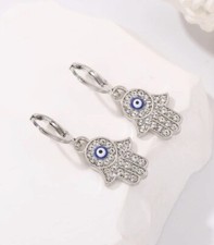 Hand of hamsa earrings - cubic zirconia 925 Sterling Silver
