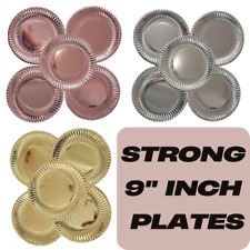12-60pk Gold Silver Paper Plates 9 Inch Round Disposable Party Tableware Events
