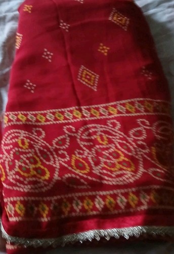 Silk bandhani saree red - ,