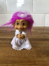 Vintage Russ Bride Wedding Troll Doll 4" Figure with Brides Dress Pink Hair GC