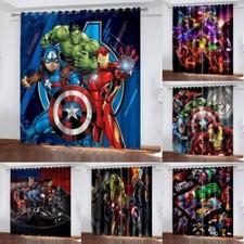 3D Marvel Avengers Pair Thick Thermal Blackout Curtains Ring Top Eyelet Gift 