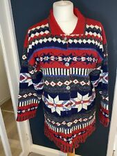 Vintage Marks & Spencer Red Blue Fair isle Knitted Retro Cardigan Age 13-14